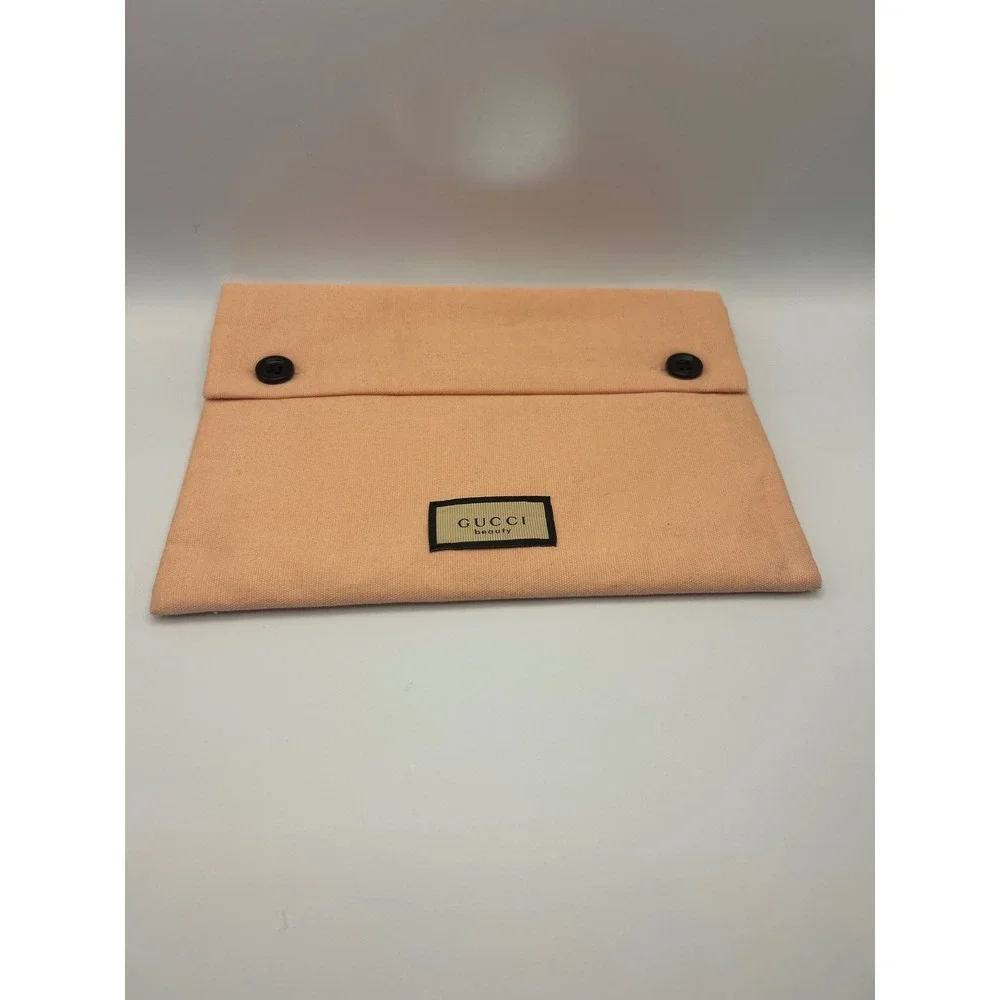 Gucci Beauty Peach‎ Canvas Envelope Makeup Pouch Button Closure Cosmetic Bag
